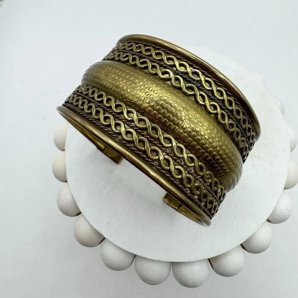 Brass Cuff Bracelet Rope Textured Brass Copper Wide Bohemian Boho
